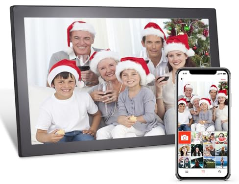Andoer WiFi Digitaler Bilderrahmen 21,5 Zoll IPS Touchscreen, 16GB Speicher, Automatische Rotation, Teilen Sie Fotos über APP mit Ständer auf der Rückseite Perfektes Präsent für Freunde und Familie