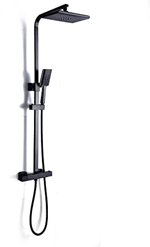 Duscharmatur svart set, med handdusch och regndusch dusch termostat duschsystem, rostfritt stål duschset justerbar dusch komplett duschset kvadratisk för badrum