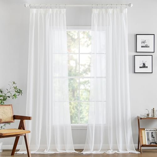 MIULEE Tende per Interni Trasparente Tenda Voile con Passanti， Trasparenti Camera da Letto Adatte Con Fettuccia，Anelli Soggiorno Moderne Eleganti 2 Pezzi Bianco 140 x 245 CM