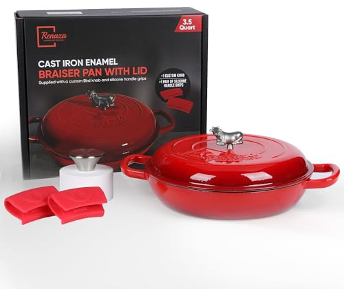Padella in ghisa smaltata con coperchio, forno olandese smaltato con coperchio. Dimensioni 3,5 litri. Adatto per brasare, arrostire, scottare e bloccare l'umidità. Adatto al forno fino a 500 °C, pinze