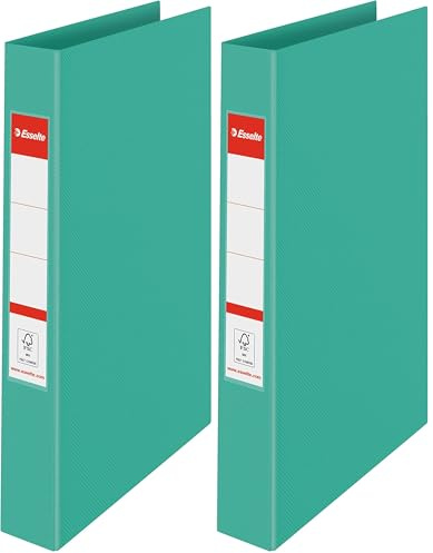 Leitz Esselte Ringordner, 190 Blatt Kapazität, 42 mm Rückenbreite, A4-Ordner mit 2 Ringen und festem Einband, für Zuhause/Büro, zur Schreibtischorganisation, Colour'Breeze Serie, Grün, 626498