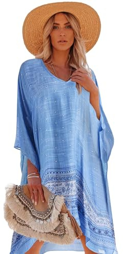 breezy lane Dam strand täcka upp kaftan klänning för baddräkt blommig baddräkt coverups resort wear, BLÅ, en storlek