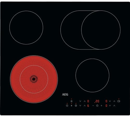 AEG 3000 Series Radiant Hob, Ceramic Hob, HRX64360C, 4 Cooking Zones, 49cm, Touch Control, Gas on Glass, Residual Heat Indicators, Built-in Hob, Minute Minder, Child Lock Safety, 38x560x490mm, Black