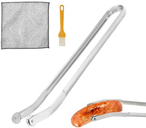 Pinze per salsicce per barbecue, pinze per salsicce rotanti in acciaio inox, pinze da cottura per grigliate, pinze per barbecue a manico lungo, pinze per salsicce per girare