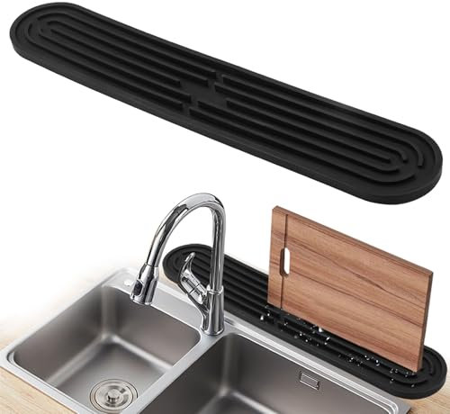 Jinsion Schlanke Silikon Abtropfmatte, Schmal, Verlängert, Barmatte, Drainagematte für Glasbecher, Trinkglas, Schneidebrette 43 X 8 X 1cm, Schwarz