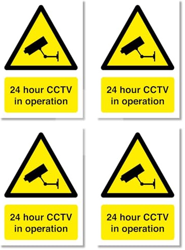 CCTV in Operation - Pack of 4 - Safety Sign - Security Camera Warning Triangle - Closed Circuit TV - Warning Safety - A5 148mm x 210mm 5mm Foamex - Outdoor or Indoor Use - Punkcards