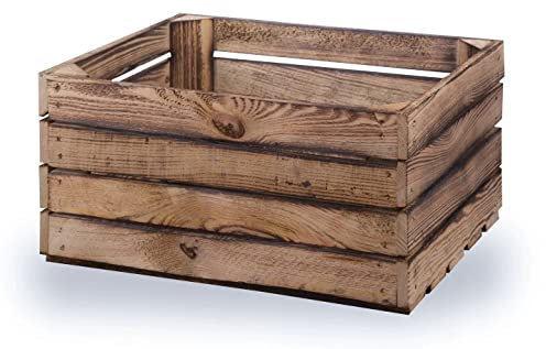 MIJUBOX - Boîte à fruits en bois - Caisse à vin - Caisse à pommes - Flammées - 40 x 30 x 20 cm - Marron