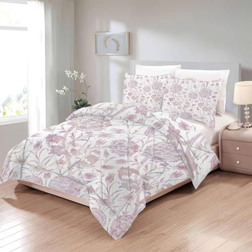 Bettdecke 200x220 Ohne Bezug Nutzbar, Blüten Löwenzahn Pflanze Bettdecken Waschbar Ganzjahresdecke Rosa 4 Jahreszeiten Steppdecke, Bettzeug Microfaser mit 2 Kissenbezug für Sommer Winter Doppelbett
