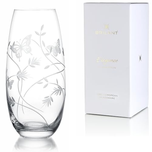 BRILANT Butterfly Glasvase Zylinder Runde Hohe Glas - Blumenvase Modern, Zylindervase, Durchsichtige Vase für Elegante Akzente (25 cm)