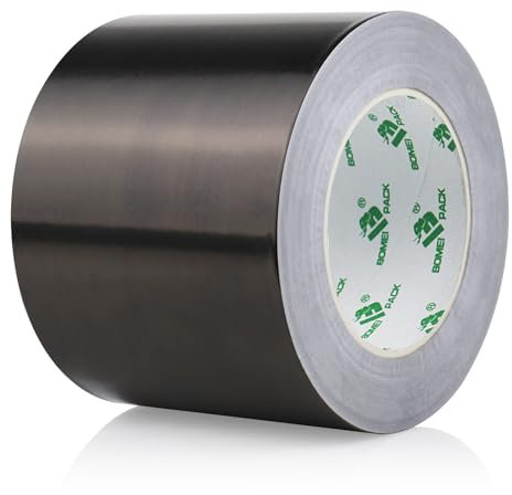 BOMEI PACK Schwarz 100mmx50m Aluminium Klebeband, selbstklebendes Alu Klebeband, Schwarz, Wasser- und hitzebeständig Band zum Versiegeln, Aluklebeband & Aluband