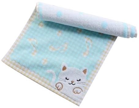 Cotton Kids Face Towel Kitten Cartoon Washcloth 48x25cm | Soft Cotton, Blue Design, Lightweight General Cleaning for Kids and Toddlers
