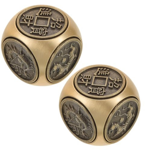 HAWILLOSCH 2pcs Brass Hand Spinner Dice Set Retro Metal Desk Toy Cool Rotate Dice Stress Relief Gadget for Office Party Gaming and Finger Massage
