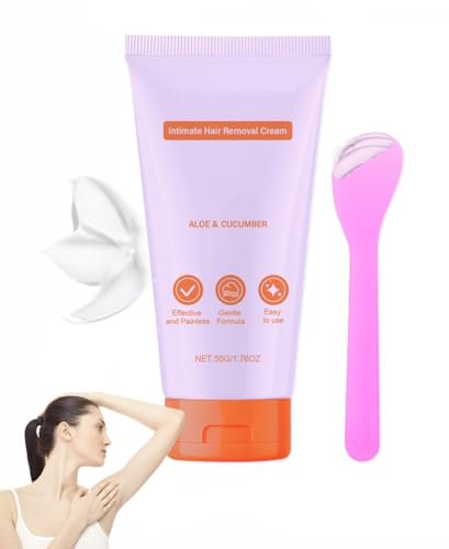 Bye Bye Bush Hair Removal, Gentle Formula Pubic Hair Removal Cream with Spatula Applicator, 50g Fast & Painless Intimate Hair Removal Cream for Face Legs Underarms