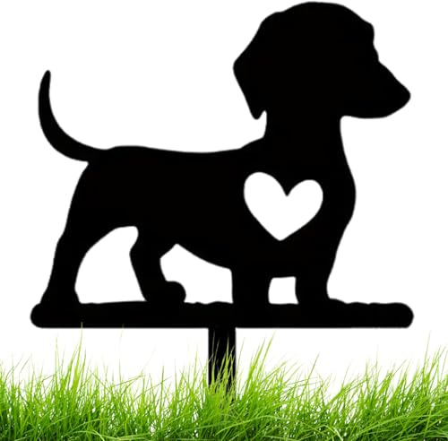 Pastoralist Dachshund Statue, Weather Resistant Metal Black Dog Statue, Hollow-out Decorative Garden Stakes with Stake, Garden Decor for Outside Patio Yard Lawn, Dog Statues Outdoor