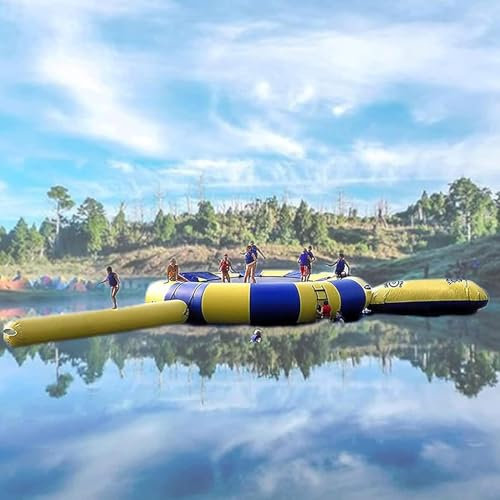 13Ft/4M,Inflatable Water Bouncer, Water Trampoline, Portable Bounce Swimming Platform with Slide, 3 Step Ladder and Electric Air Pump for Pool Lake Water Sports
