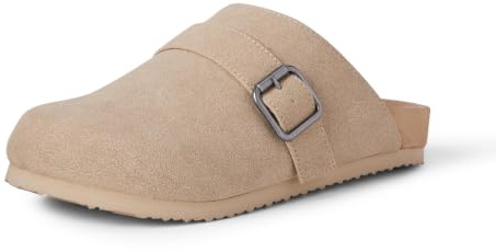 Amazon Essentials Women's Comfort Clogs, Available With and Without Faux Shearling Lining, Taupe Faux Suede, 9