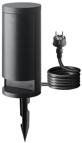 Garten Steckdosensäule mit 2-Fach Gartensteckdosen, mit Erdspieß und 1m Gummikabel, IP44, Aluminium, max.3600 Watt, Schwarze zylindrische mit Tür
