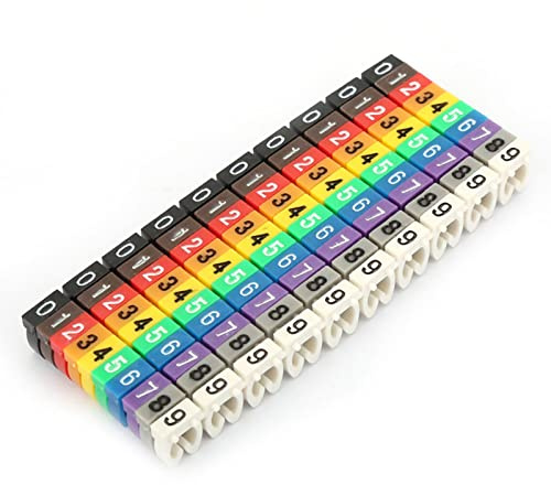 Haosie Marcadores de cable de tubo de números digitales, etiquetas de cable coloridas, etiquetas de alambre de plástico para marcar los cables codificados por colores (100 unidades de 4 mm²)