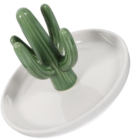 GLEAVI Plato para Joyas de Cactus de Cerámica para Escritorio, Organizador