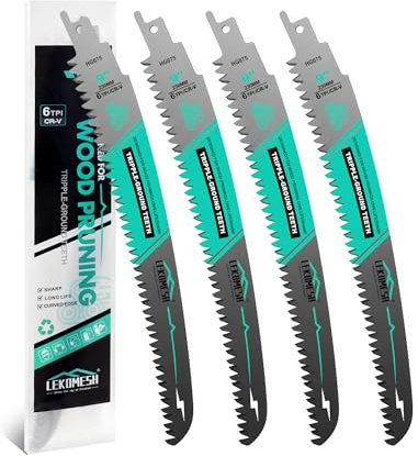 LEKOMESH 9 Japanese Teeth Reciprocating Saw Blades Wood Pruning - 4pcs Curved Edge 6TPI for Tree Trimming, Wood/PVC Pipe Cutting, Cr-V Sabre Blades Better Wear Resistance