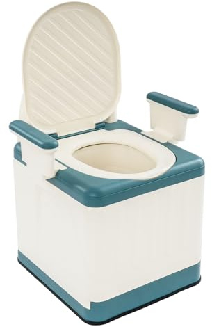 Tragbare Toilette mit Armen Faltbare Campingtoiletten Tragfähigkeit 150 KG Reisetoilette mit Einer für Kranke Behinderte Altere Menschen (Lake Blue, Beige)