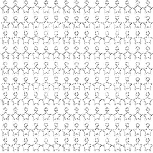 JIEYAO 150 Pcs Silver Star Charms, Hollow Mini Star Dangle Charm Metal Pendant Charms for DIY Jewelry Making Bracelet Necklace Earring Keychain Craft Accessories