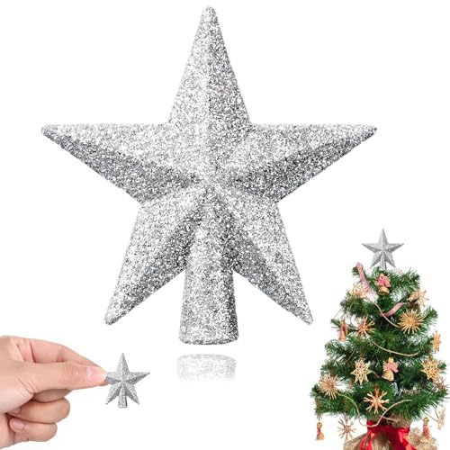 Mini Albero di Natale Topper Puntale Puntale per albero di Natale a Forma di Stella, per Decorazione Albero di Natales (argento H)