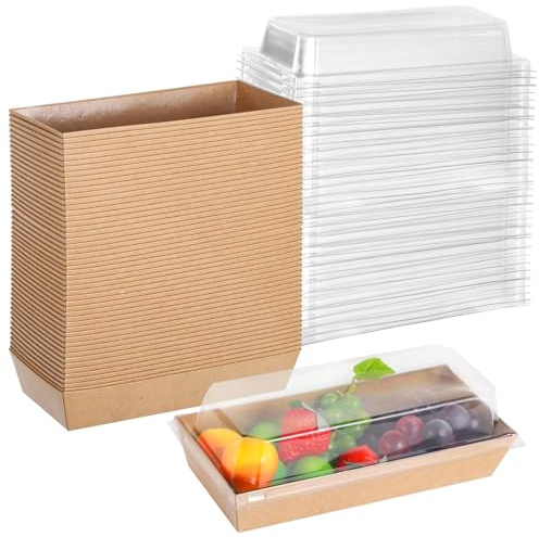 YOFAPA 50 PCS Small Food Boxes with Clear Lids, Paper Mini Treat Box, Disposable Food Containers Dessert Boxes for Cookie Sushi Cake Slice Chocolate Strawberry Donut