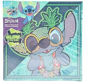 Disney Stitch Diamond Painting Set | Glow in the Dark Canvas 19x19 cm | Stitch Bastelset para niños a partir de 6 años | Juego de pintura de diamantes con accesorios | Cuadro de mosaico luminoso para