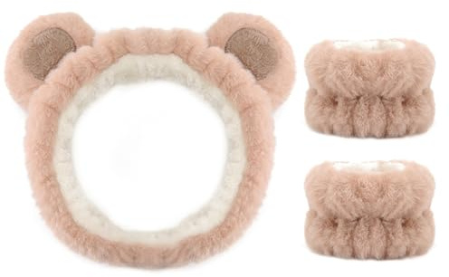 Abschmink Haarband, Bärenohren Elastisches Haarband Schminken und Handgelenk Waschband, Saugfähiges zum Abschminken für Mädchen Damen Hautpflege Kosmetik Dusche