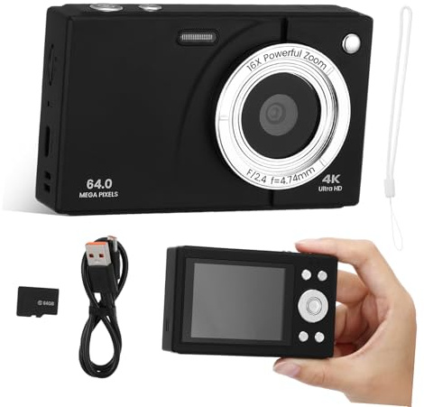 BAZEITFLOW Appareil Photo Numérique Vintage avec Zoom et WiFi Mémoire Go Intégrée Caméra de Voyage Compacte pour Garçon Fille et Adultes Noir