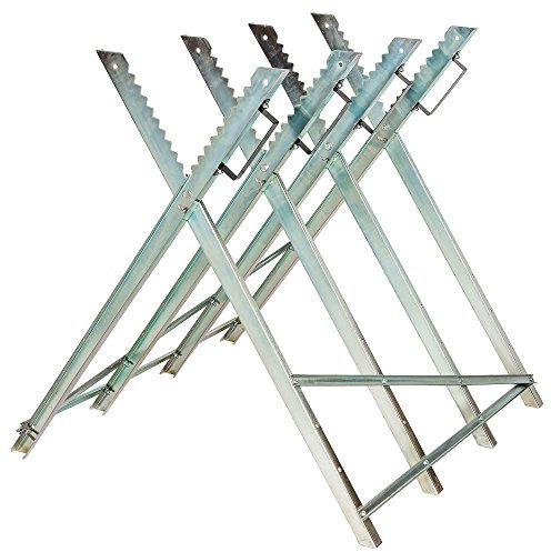 tectake® Holzsägebock, Klappbock, Sägebock für Kettensägen, Arbeitsbock für Säge und Brennholz, Brennholz Bock aus Stahl, Sägebock klappbar mit 4 Stammhalter - (Silber / Typ 401165)