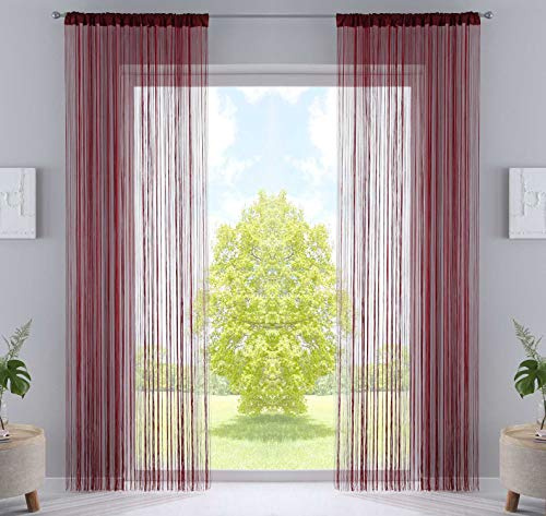 Gardinenbox Juego de 2 Cortinas de Hilos, 250 x 140 cm, Color Burdeos, con túnel y Cinta fruncidora Cosida, Adecuada para Barras de Cortina y rieles de Cortina, Cortina de Hilos divisora, 20303CN2