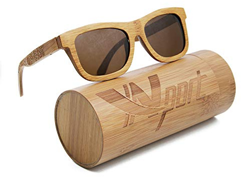 Ynport Crefreak Lunettes de Soleil Polarisées avec Cadre Classique en Bambou Charbon - Revêtement Bois, flottantes sur l’eau - pour hommes et femmes, YNEU, Marron foncé style 853.