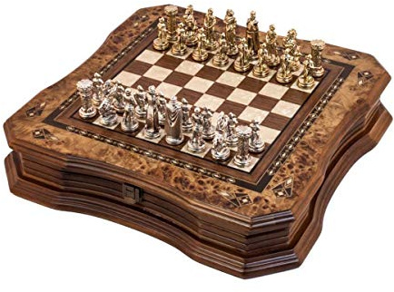 Handmade Chess Set Mosaic Art 15 - Wooden Chess shess Board with Metal Chess Pieces- Gift Item