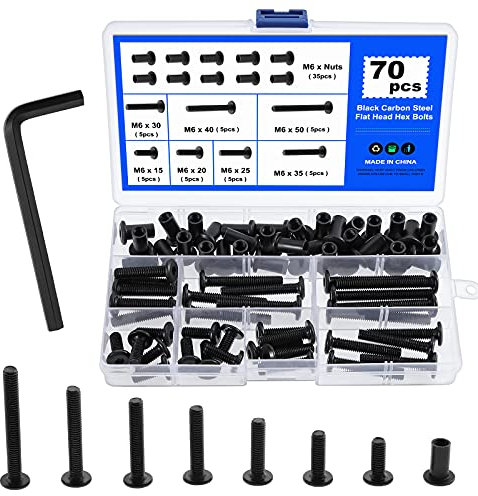 Faankiton 70 Stück Verbindungsschrauben M6x15-50mm Innensechskant Senkkopfschraube, Hülsenschrauben M6 für 8mm Loch, Karbonstahl Möbelverbinder Schrankverbinder, Innensechskant Schrauben Muttern