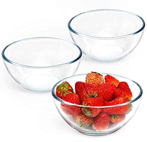 NUTRIUPS 5 Inch Small Glass Bowls Set of 3, 8oz Glass Dessert Bowl Set, Clear Tempered Glass Sauce Bowls for Kitchen Microwave and Oven Safe (5 inch，Set of 3)