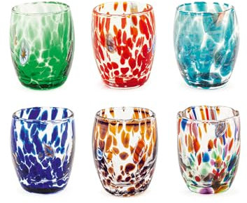 H&H Set 6 Bicchieri Veneziano In Vetro Decorato Multicolore Cl 5