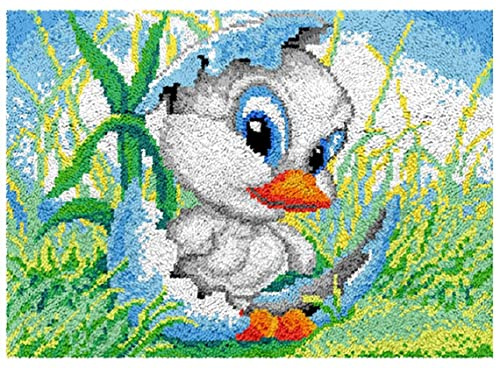 ROCKY&CHAO Knüpfhaken-Teppich-Set DIY-Knüpfhaken Teppichherstellungs-Set für Erwachsene Kinder Kreuzstich-Set Teppichherstellung Heimdekoration 60 x 42 cm （Ente mit zerbrochener Schale）