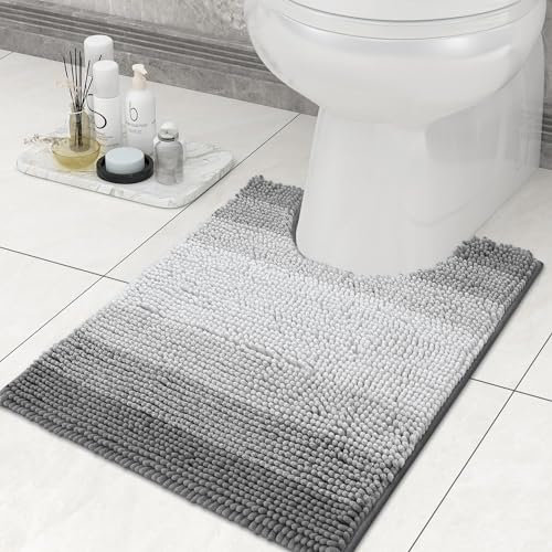 Homaxy Chenille Badezimmerteppich Saugfähig Weich Badteppich Toilette mit Ausschnitt 50 x 60 cm, Badematte rutschfest Stand-WC, Waschbar Badvorleger für WC, Grau
