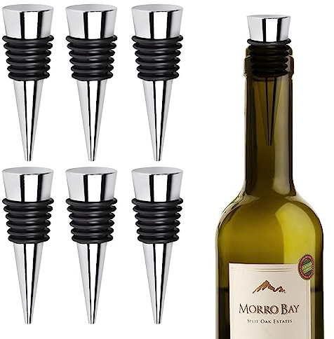 FBBULES 6 Pezzi Tappo Vino Metallo, Tappi per Bottiglie di Vino Riutilizzabili per Preservare Vino Birra Champagne (Argento)