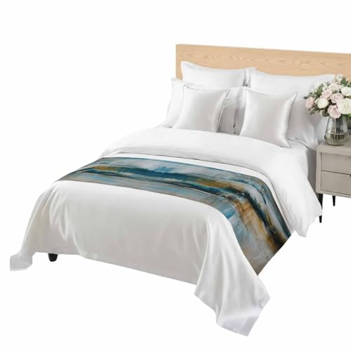 Bettläufer, abstrakt, türkis, grün, grau, für Schlafzimmer, Hotel, dekorativer Bett-Schal, Retro-Malerei, Bettdecke, Bettdecke, Bettvorleger für Queensize-Bett, 238,8 x 50,8 cm