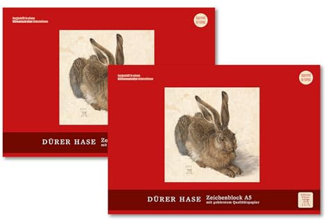 Edition Dürer Zeichenblock gekörnt A5 18 Blatt 100 g/m², 2 Stück, Malblock für Kinder und Erwachsene