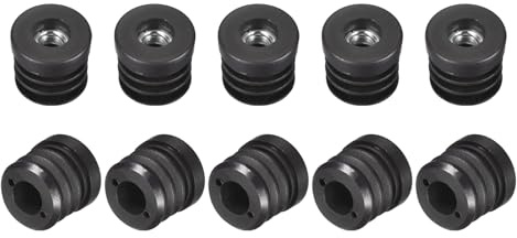 QUARKZMAN 16 Stück Kunststoff-Gewindeeinsätze mit M8-Gewinde, für 25mm/0,98 Außendurchmesser Rundrohr, verstellbare runde Schwarze Kunststoffstopfen, Stuhlbeinkappen Möbelbein-Stopfen