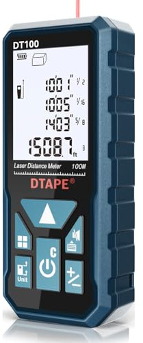Laser Measure, DTAPE 330 Ft Digital Laser Distance Meter, Upgraded High-Accuracy Laser Measuring Tool, Electronic Tape Measure, 2 Backlit LCD Display, Area/Volume/Indirect Measurement, in/Ft/Ft+in/M