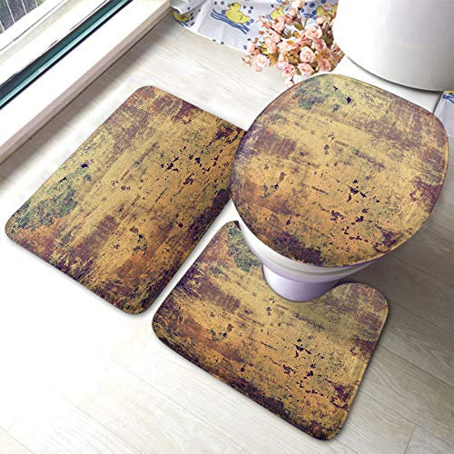 rutschfeste 3 Badteppich Set Strukturiertes Altes Muster Gelb (Beige), Braun, Lila (Violett), Grau, Rosa Badgarnitur Badematten Dekorative Weiche Badematte 3-TLG, Für Wohnzimmer, Wc-Sitz Bezug