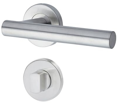 Yale Set di maniglie T-Shape in acciaio inossidabile per porta con nottolino per chiusura privacy 35-S1TS-RRWC-88-3101, satinate, design moderno, adatto per porte interne