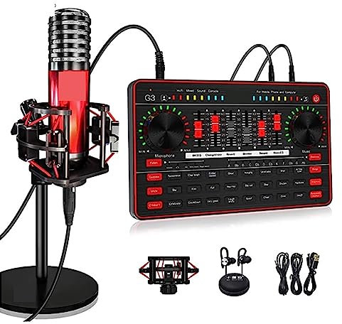 Micro de studio Ensemble de carte son professionnel Interface d'équipement carte son en direct Microphone changeur de voix mélangeur de son for l'enregistrement en Studio Gardez votre voix claire