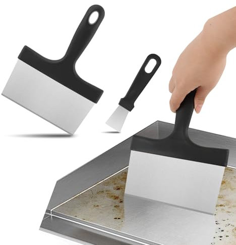 2 Pack Grill Scraper,Heavy Duty Griddle Scraper,Stainless Steel Griddle Scraper with Handle,Coating Spatula For Chocolate For Flat Top Teppanyaki BBQ Black-stone Griddle Accessories