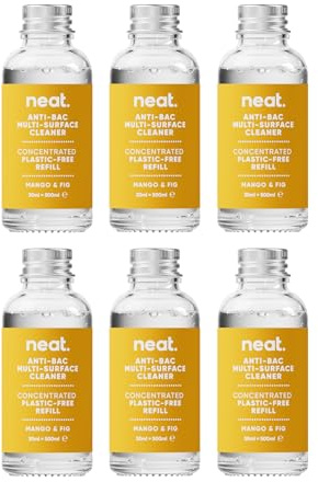Neat Eco-Friendly Multi-Surface Antibacterial Cleaning Spray Refill Kit –Mango & Fig Scent, Natural Cleaning Solution for Home & Office, Pet Friendly, Plant Based, 6x30ml Concentrate Bottles